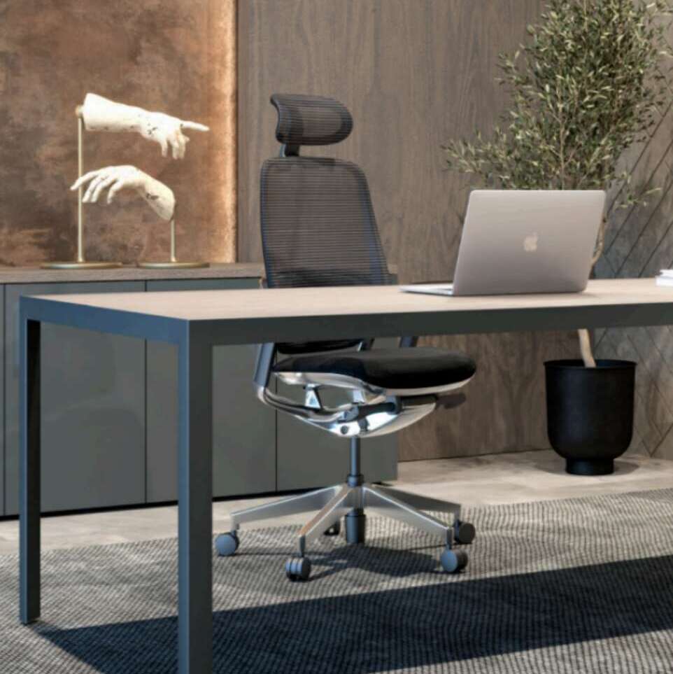 Espacio de trabajo equipado con mobiliario contemporáneo